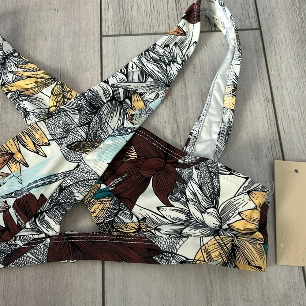 Ris-K Dippin' Daisy's Tide Lotus criss cross bikini top size XS swim swimsuit